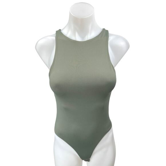 Zara Women's Green Sleeveless High Neck Stretch Racerback Bodysuit Tank Top S - Picture 1 of 3